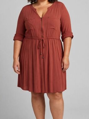 torrid Rust Zip-Front Drawstring Shirt Dress